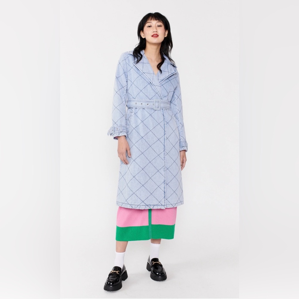 OLIVIA RUBIN Blue Azalea Quilted denim Trench Coat sz us6 NWT